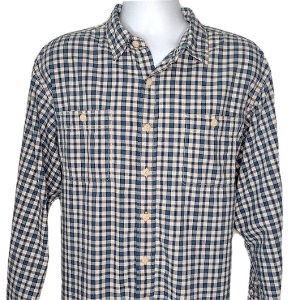 Polo White Blue Lightweight Flannel Check Plaid Button Up Shirt Men XL